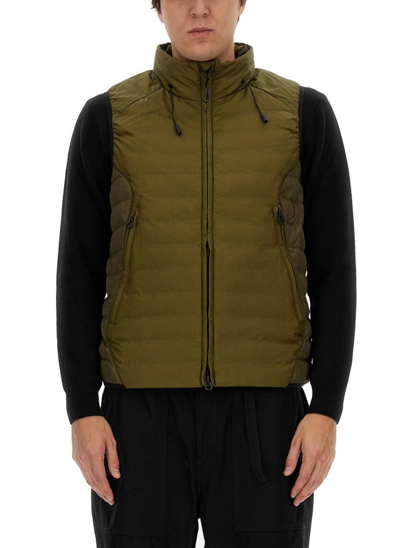 Jg1 Green Padded Vest With High Collar In Black