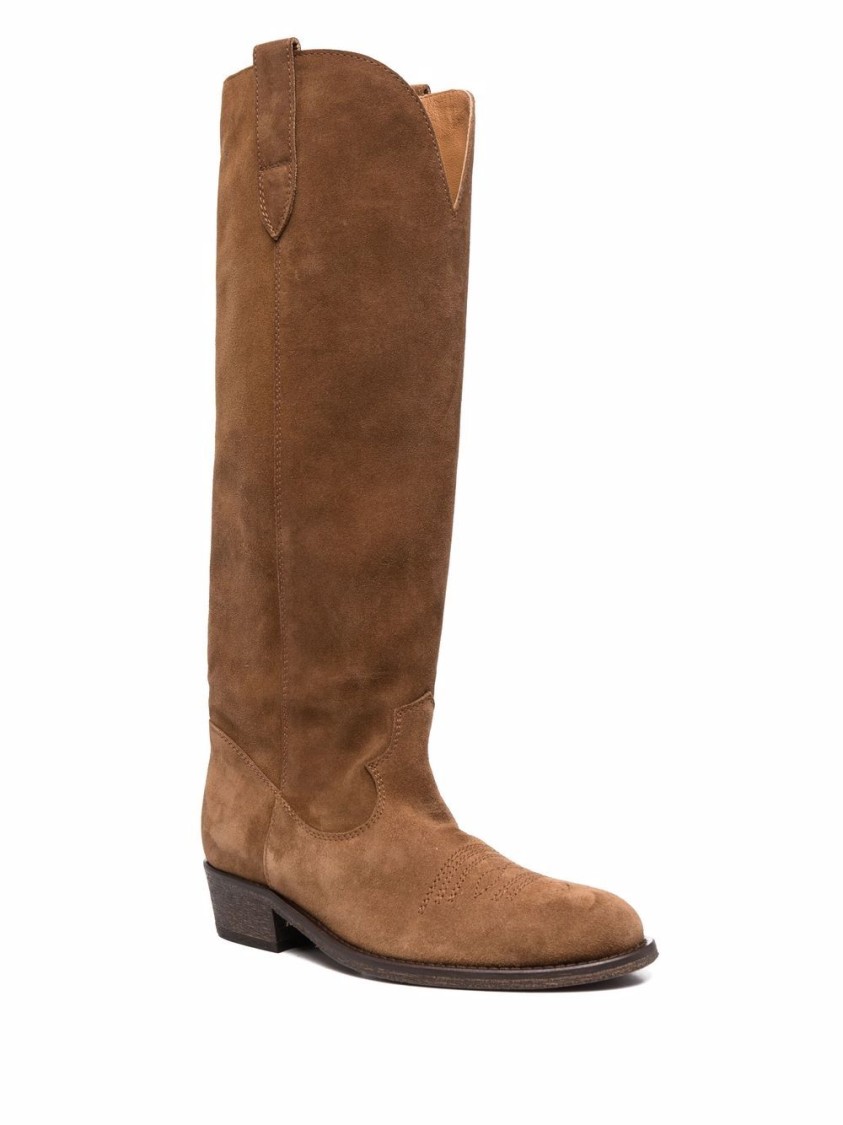 Via Roma 15 Almond Toe Camel-brown Leather Suede Boots In Brown