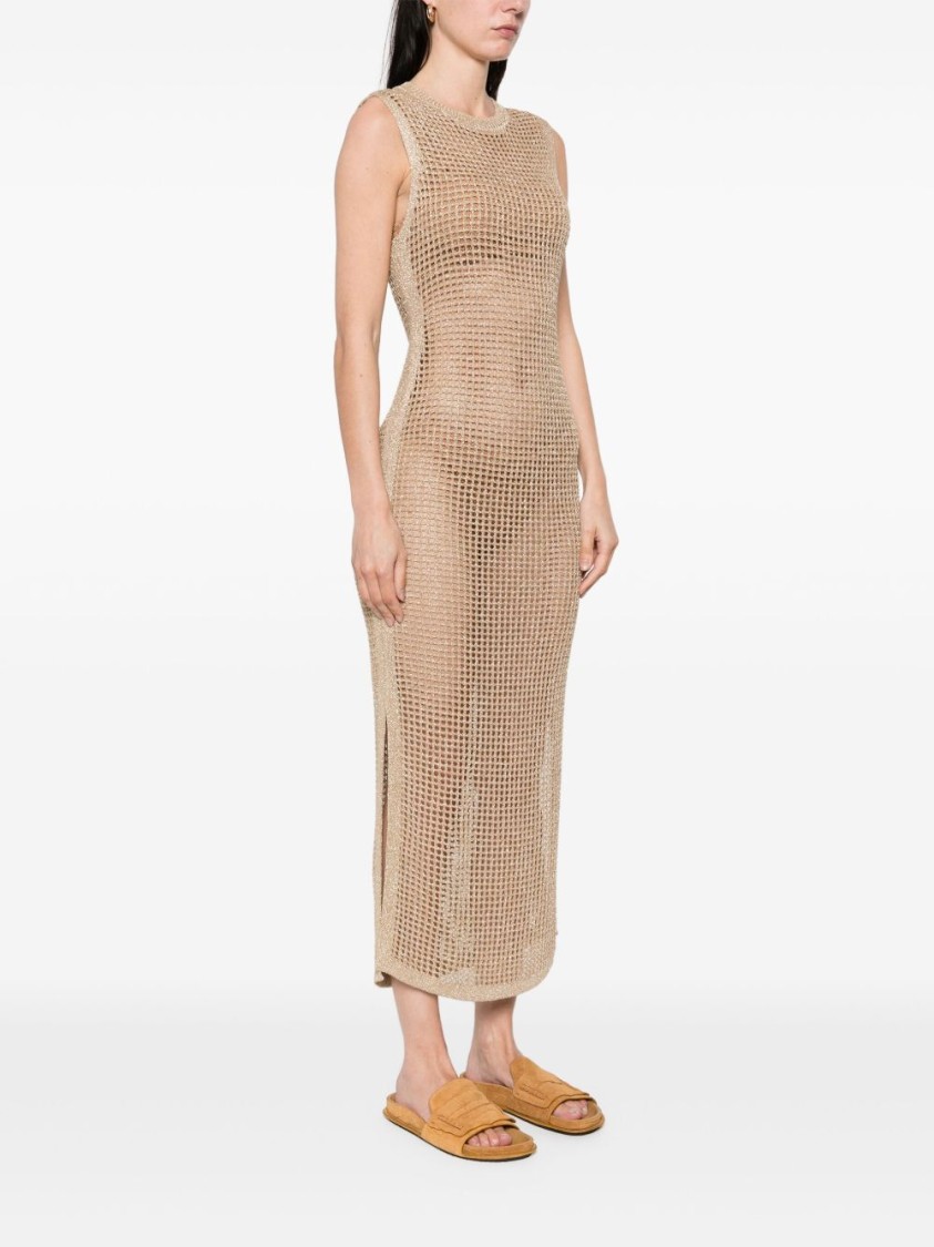 Shop Mc2 Saint Barth Beige Crochet Cover-up With Flattering Side Slits