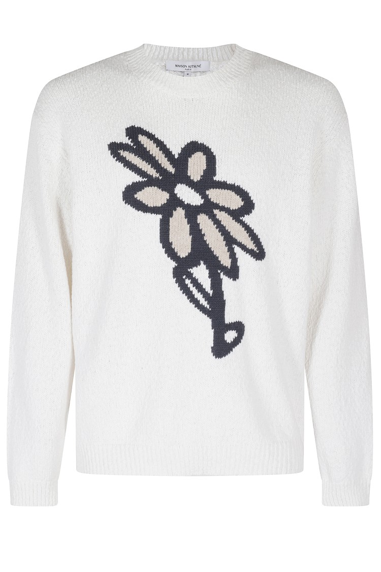 Shop Maison Kitsuné Textured Knit Abstract Jumper
