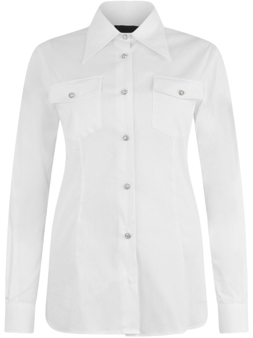 LIU •JO LIU JO CLASSIC WHITE BUTTON-DOWN SHIRT WITH CHEST POCKETS