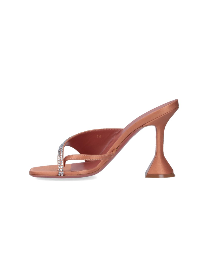 Shop Amina Muaddi Shiona Crystal Sandals In Beige Satin