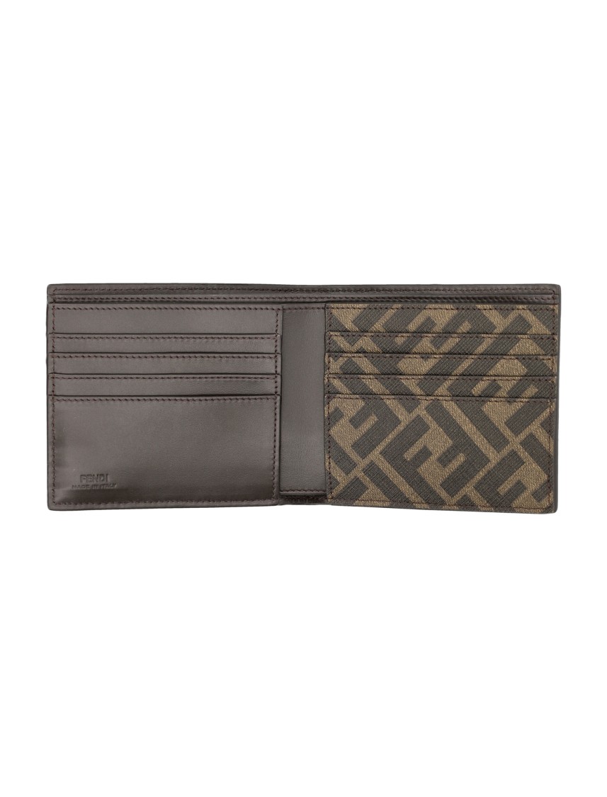 Fendi Ff Squared Bi-fold Wallet With Metal Motif In Gray