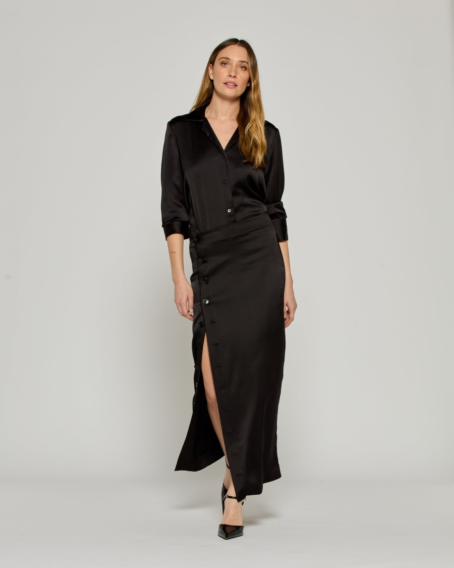 Serena Bute Button Through Skirt - Black In Black