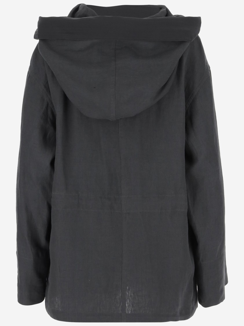 Shop Giorgio Armani Hooded Linen Jacket In Grey