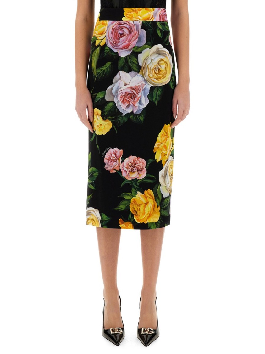 Dolce & Gabbana Multicolor Shirt With Oversize Pointed Collar And All-over Floral Motif In Silk Stretch Woman In Multicolor