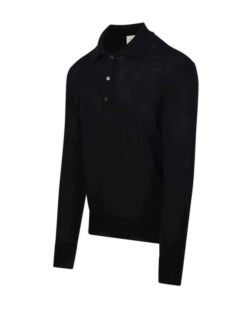 MARCO COPPOLA MARCO COPPOLA BLACK POLO SWEATER WITH BUTTONED PLACKET