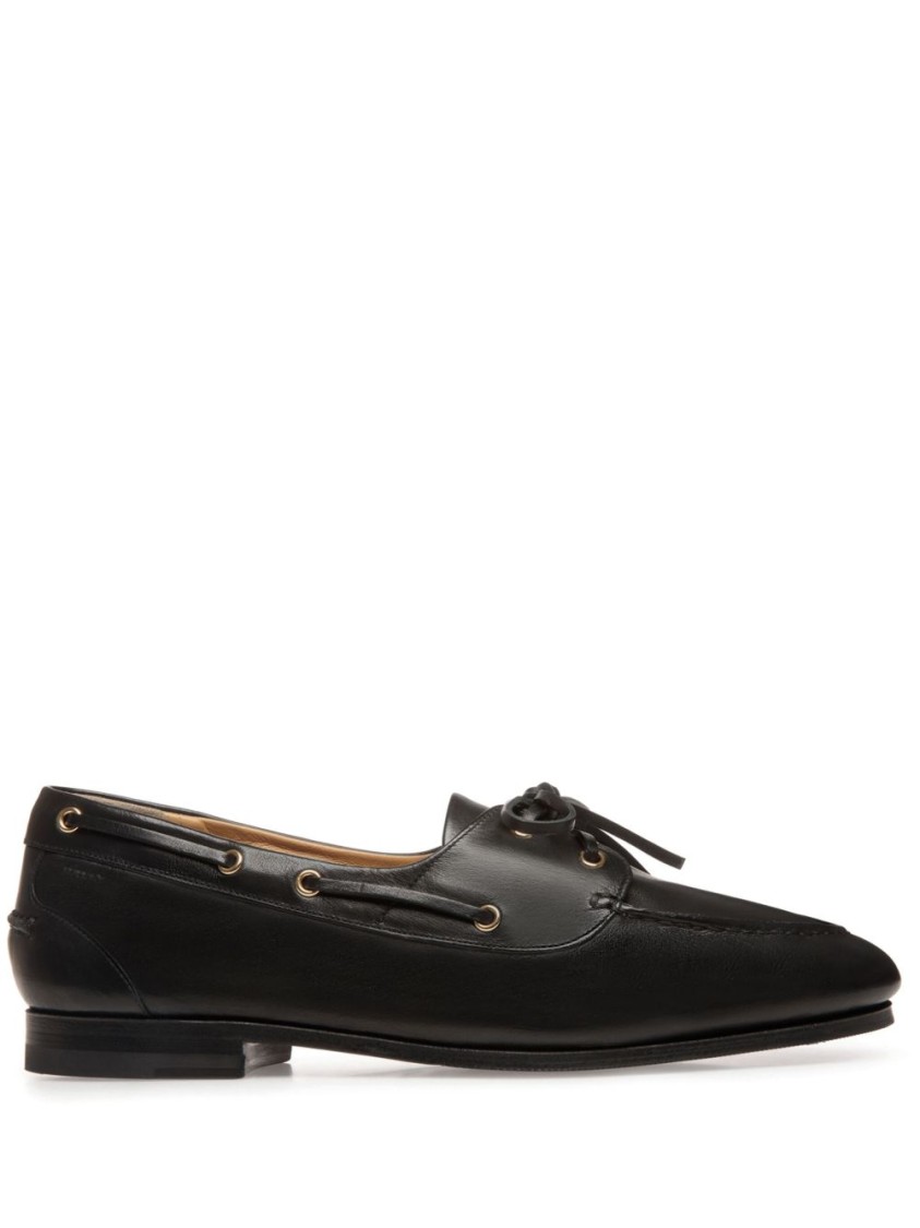 Bally Black Leather Moccasins With Lace-up Detailing And Debossed Logo In Black