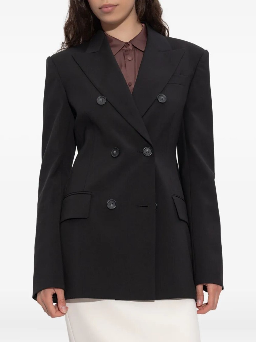 Sportmax Structured Double-breasted Blazer With Flap Pockets In Black