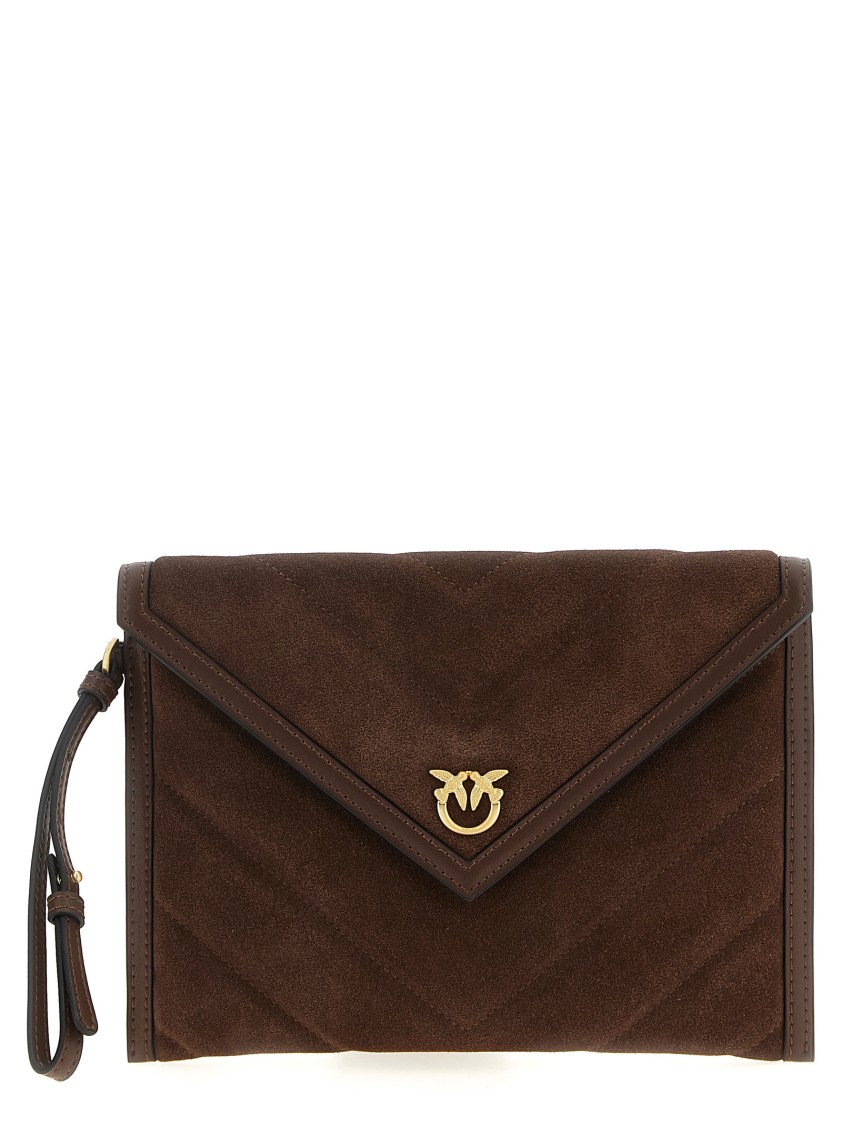 Pinko Quilted Suede Clutch With Leather Accents In Black