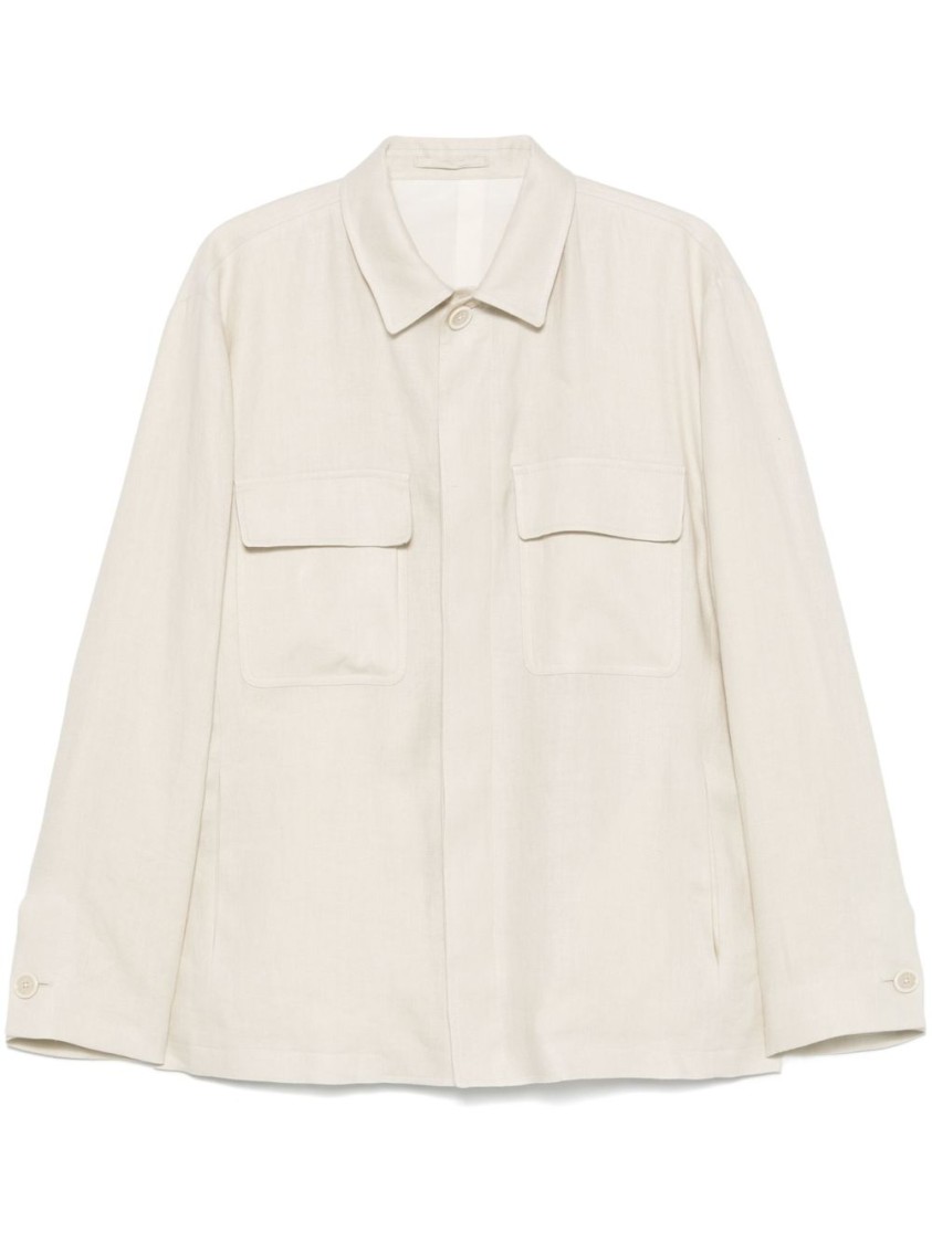 Lardini Light Beige Linen Shirt With Concealed Fastening In Neutrals