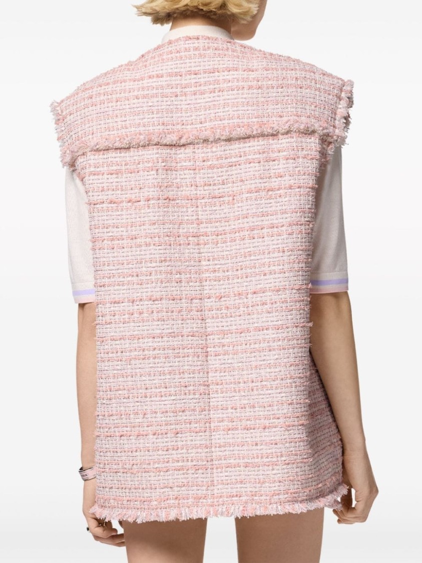 Shop Versace Pink Tweed Gilet