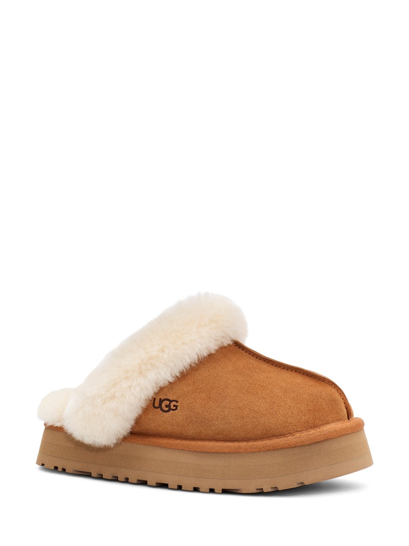 Ugg Platform Slippers With Plush Shearling Collar And Contrast Logo In Neutral