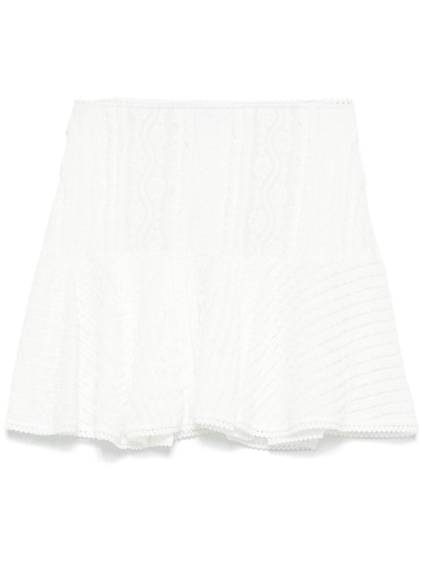Charo Ruiz Ruffle Mini Skirt In White Embroidered Cotton