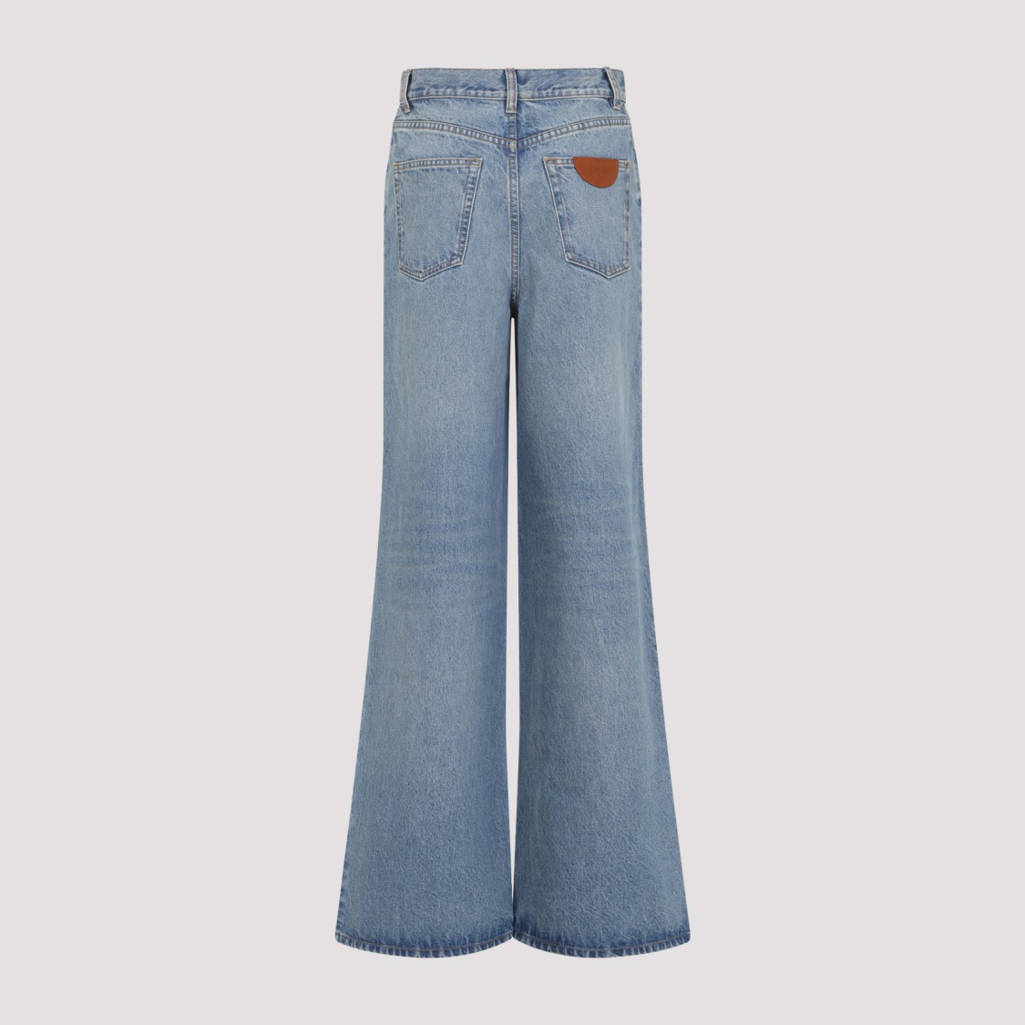 Chloé Belted Flared Wide-leg Cotton Trousers In Blue