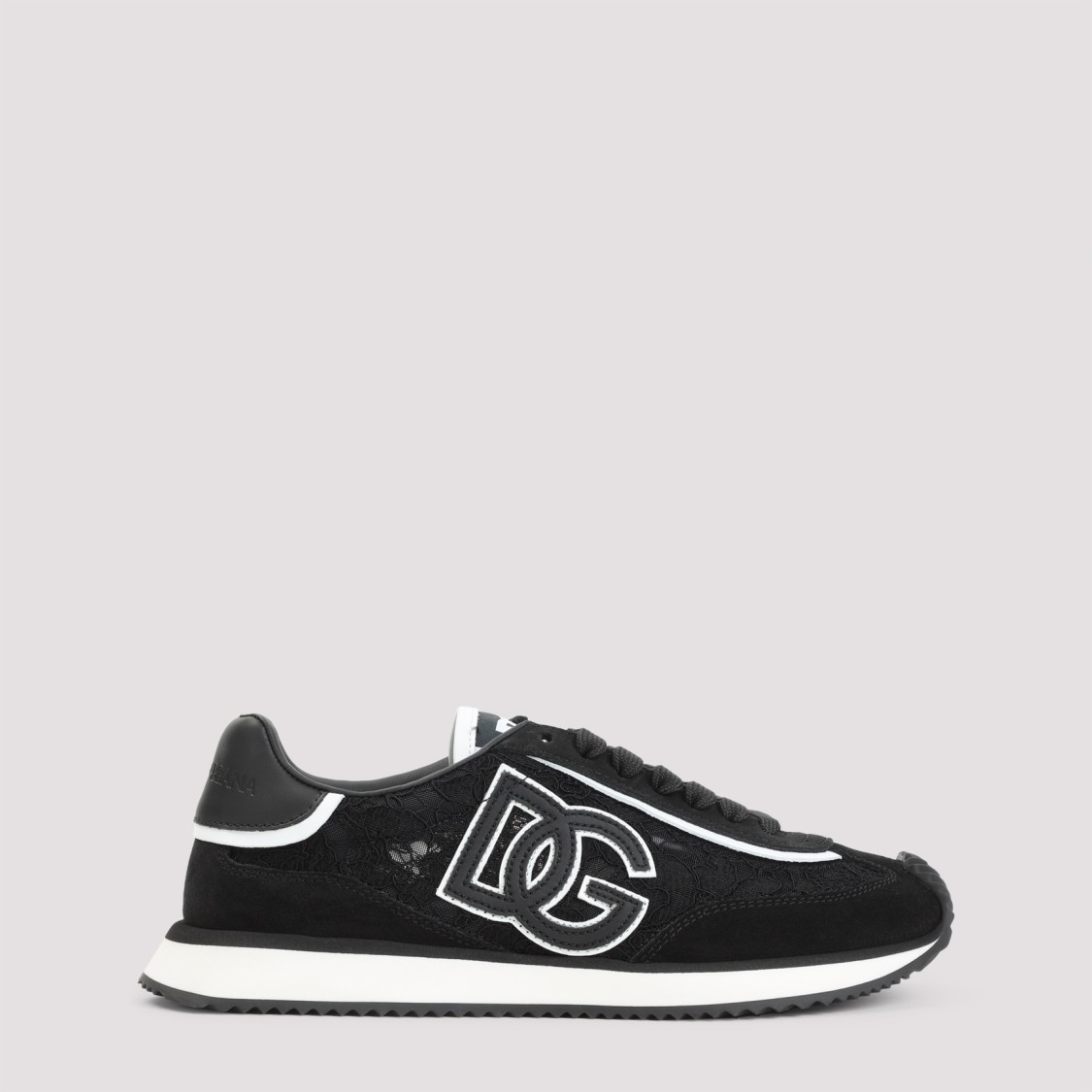 Dolce & Gabbana Dg Cushion Lace-detailed Suede Sneakers Shoes In Black