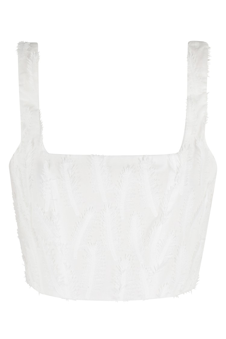 Shop Federica Tosi Cropped Top With All-over Leaf Embroidery In White
