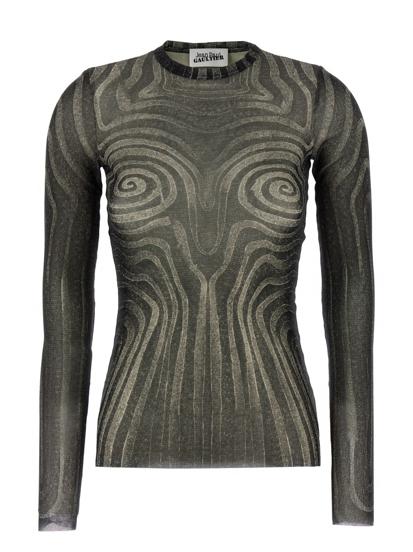 Jean Paul Gaultier Printed Semi-transparent Tulle Top