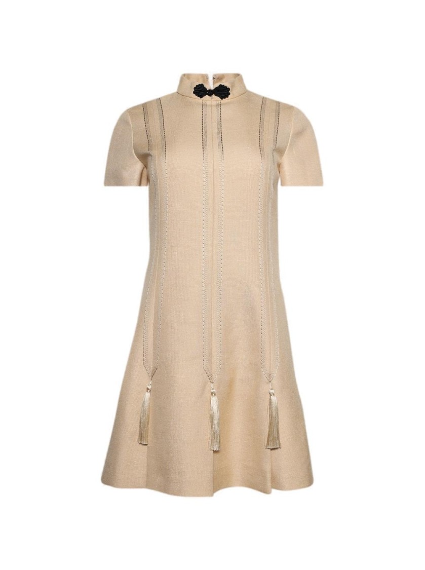 Valentino Embroidered Woven Mini Dress With Tassels Birch In Multi