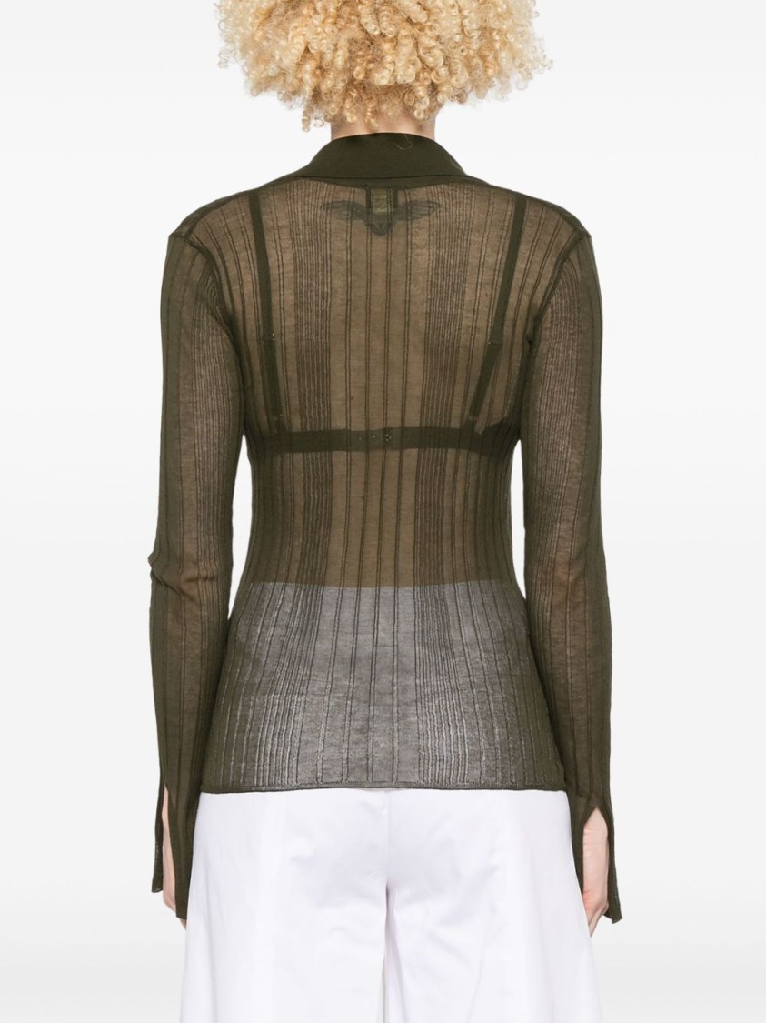 Pinko Ribbed Long-sleeved Top With Deep V-neckline In Green