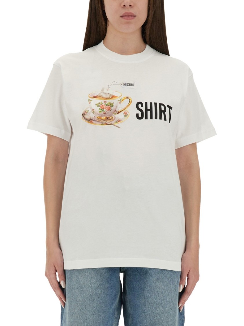 Moschino Playful Cotton T-shirt With Floral Print In White