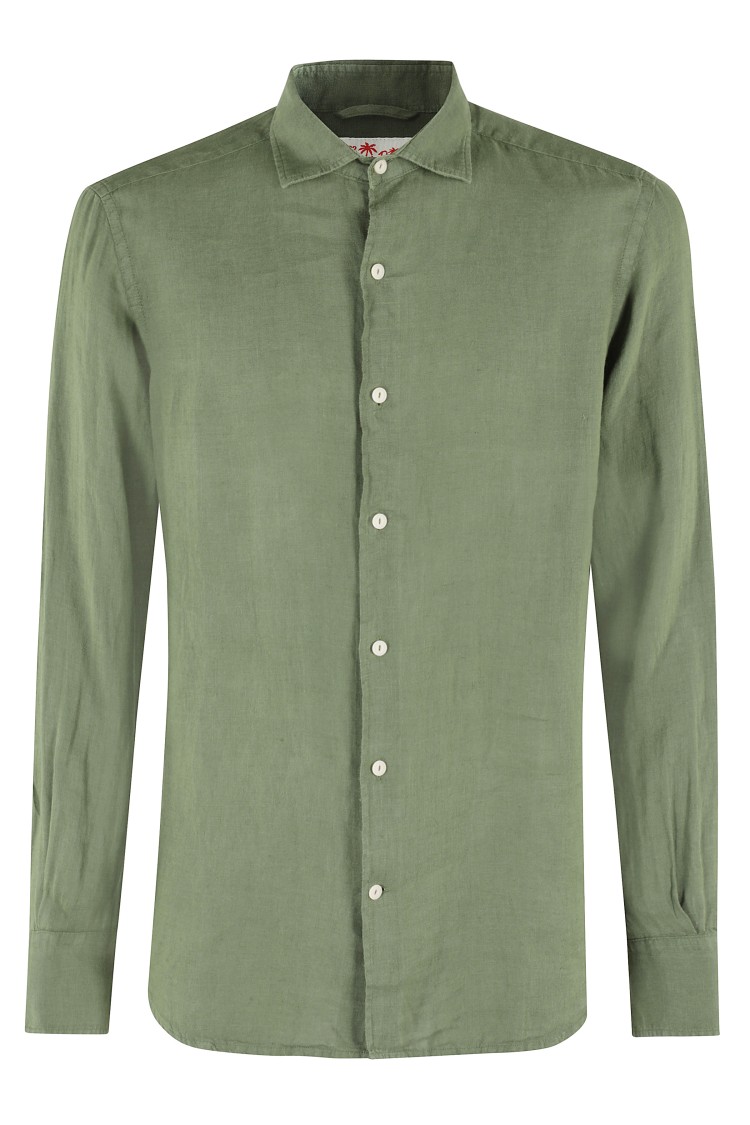 MC2 SAINT BARTH MC2 SAINT BARTH MILITARY GREEN LINEN SHIRT WITH CLASSIC COLLAR