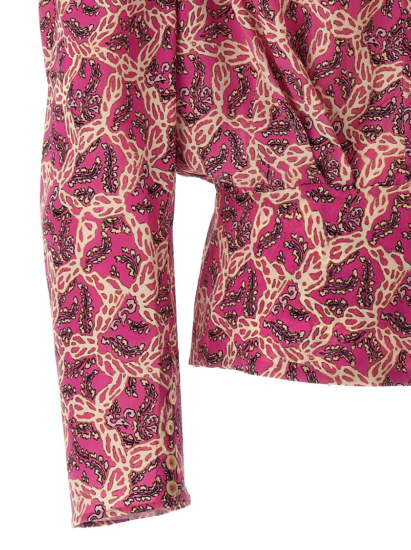 Isabel Marant Printed Blouse With Buttoned Cuffs And Ruched Shoulders In Pink