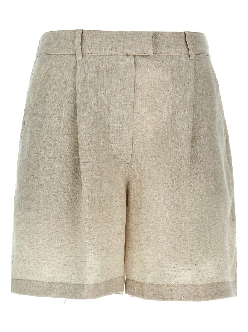 Brunello Cucinelli Tailored Linen Shorts With Hook In Neutral