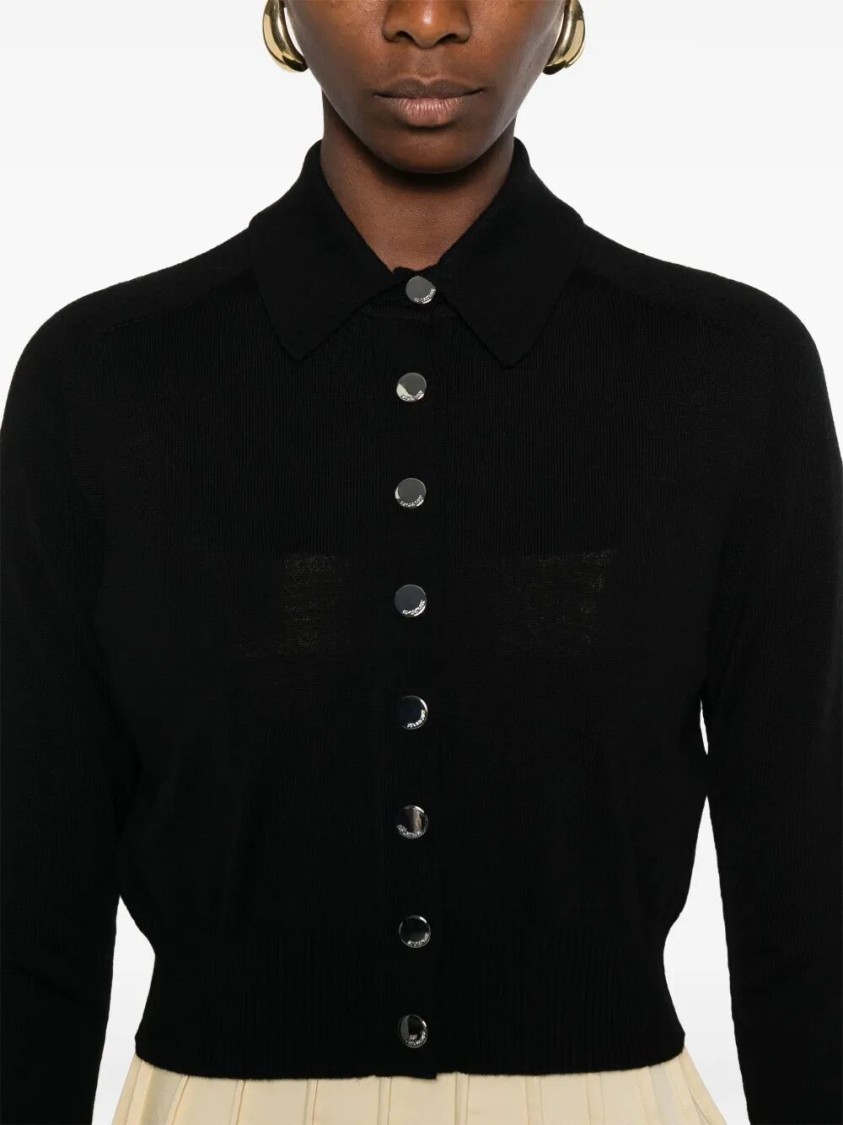 Sportmax Virgin Wool Cardigan With Classic Collar And Retro Charm In Black