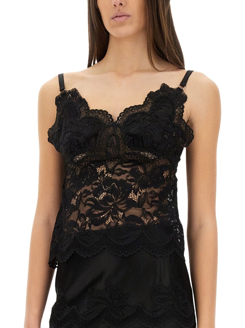 Rabanne Intricate Lace Top With Adjustable Spaghetti Straps In Black