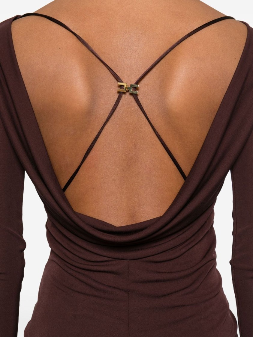 Elisabetta Franchi Brown T-shirt With Boat Neck Thin Straps In Black