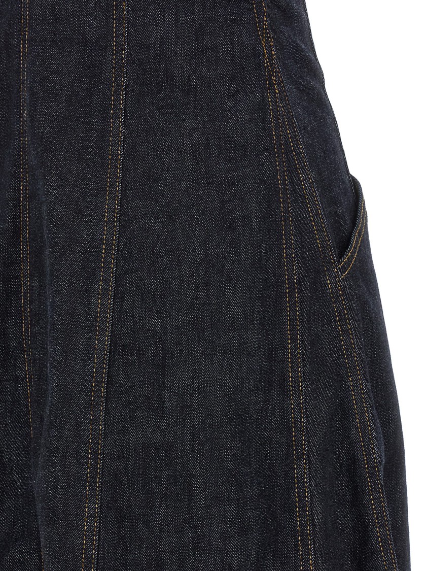 Self-portrait V-neck Denim Midi Dresses In Black