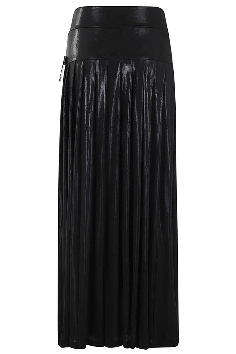 Shop Norma Kamali Pleated Long Skirt With Slit In Black