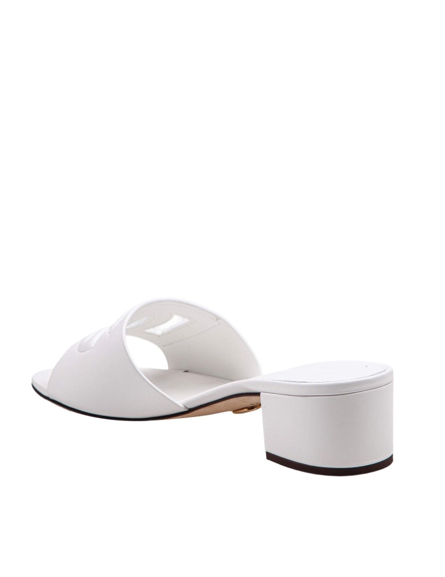 Dolce & Gabbana White Mules With Low Heel And Dg Millennials Detail In Smooth Leather Woman In White