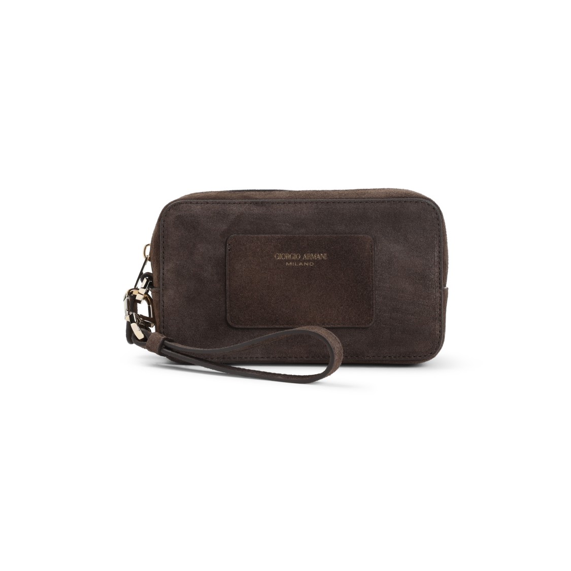Giorgio Armani Brown Calf Leather Beauty Case In Black