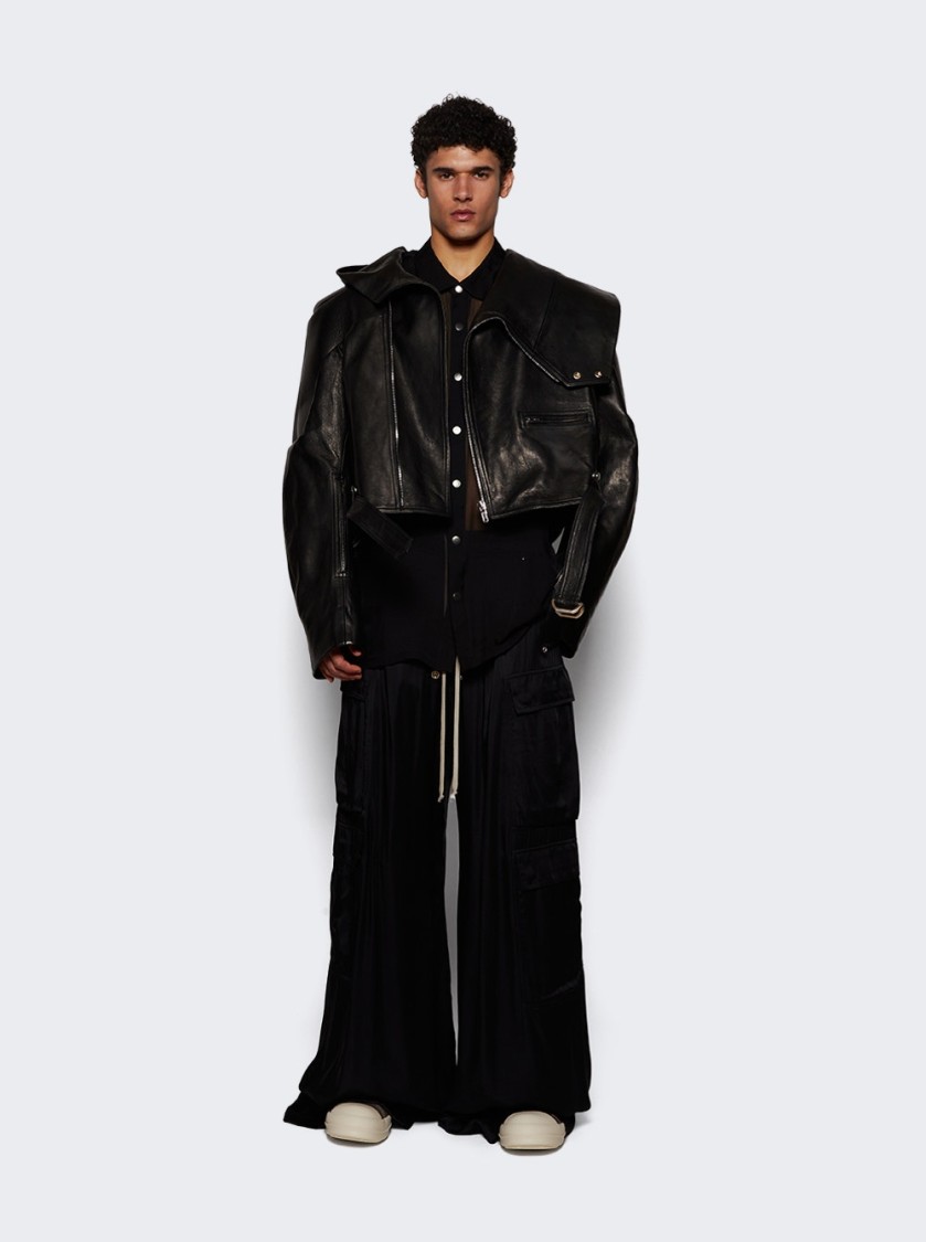 Rick Owens Mens Cargobelas Flared Wide-leg Relaxed-fit Woven Trousers Black