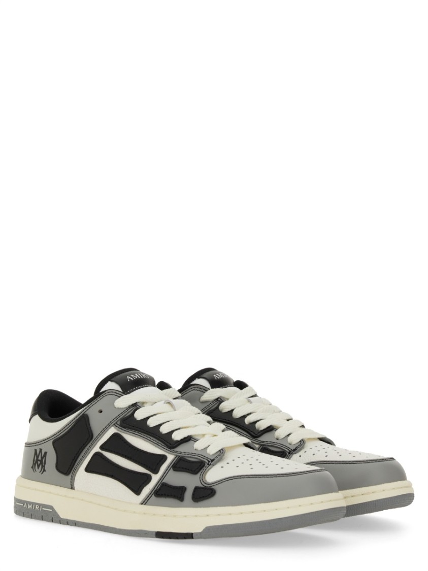 Amiri Varsity Skel Top Low Sneakers In Grey Leather In Black