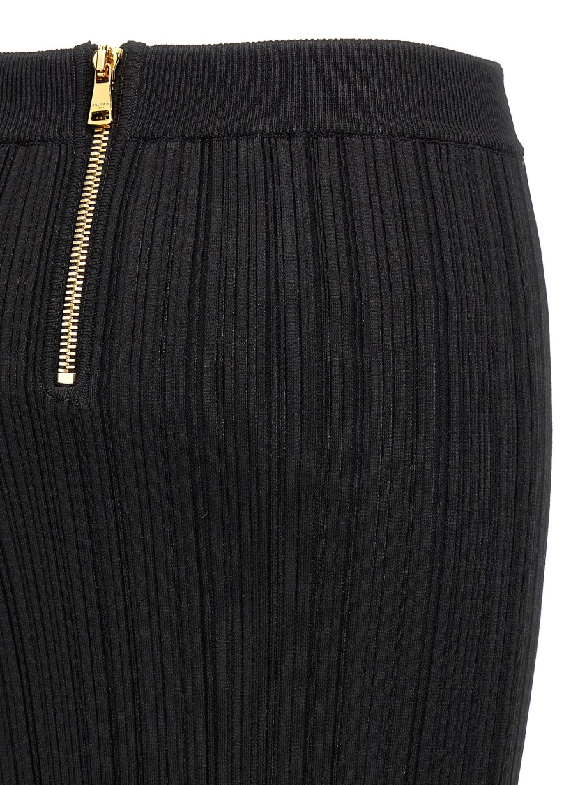 Balmain Ribbed High-waisted Midi Skirt In Black