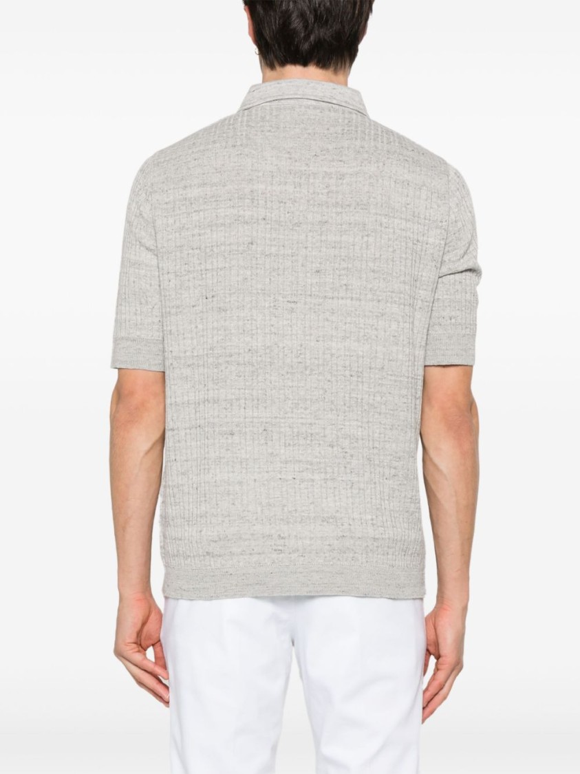 Lardini Textured Beige Polo T-shirt With Buttoned Placket In Grey