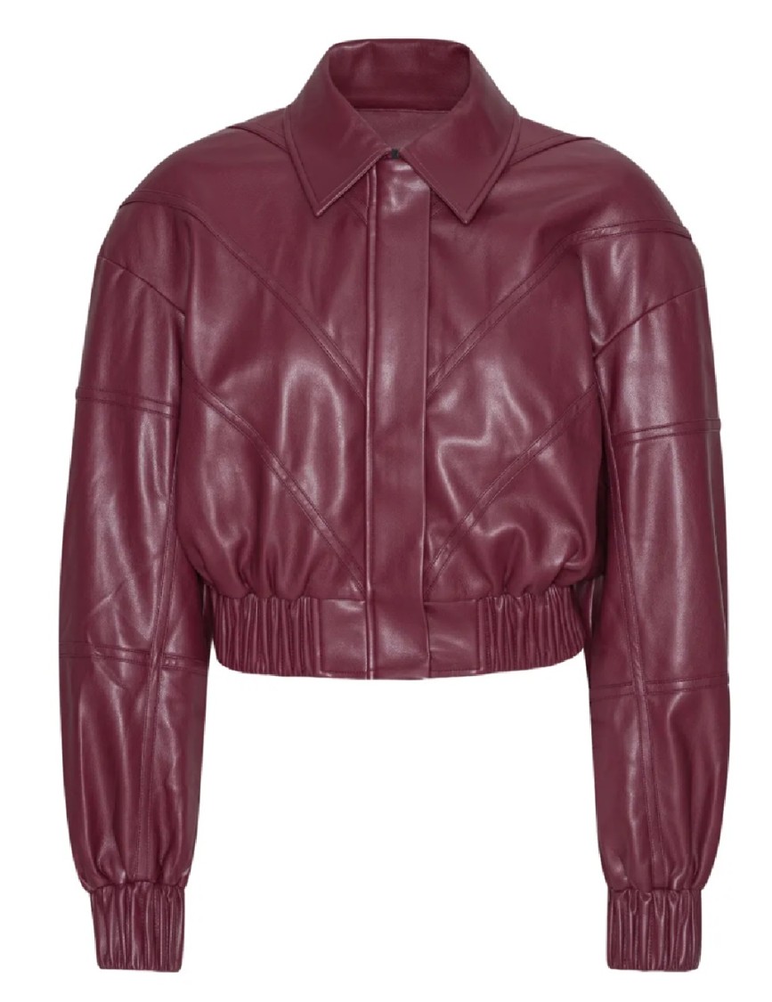 Rotate Birger Christensen Rotate Silk-finish Bomber Jacket With Ribbed Cuffs In Burgundy