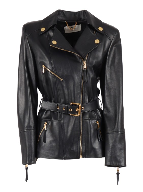 Elisabetta Franchi GOLD ブラックレザージャケット Elisabetta Franchi GOLD ブラックレザージャケット
