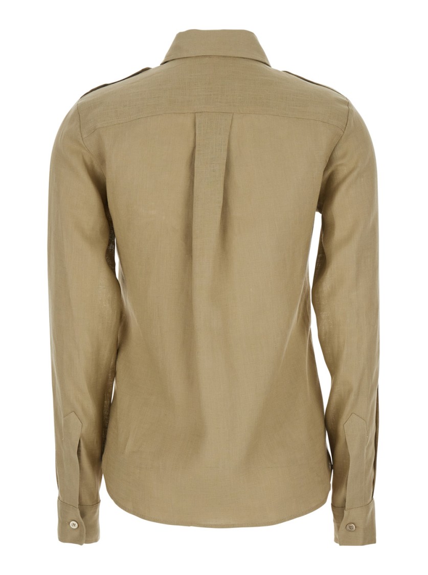 Shop Semicouture Semi Couture Beige Linen Shirt With Chest Patch Pockets In Neutrals