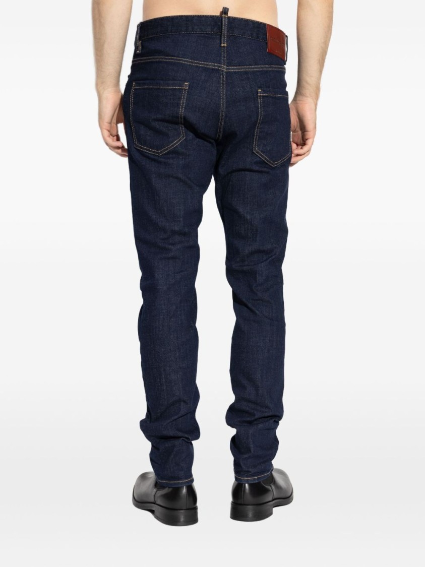 Dsquared2 Blue Jeans With Belt Loops And Logo Patch On The Rear In Black