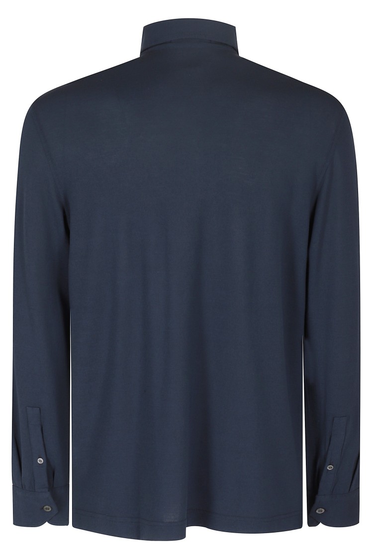 Drumohr Long Sleeve Navy Blue Jersey Polo Shirt