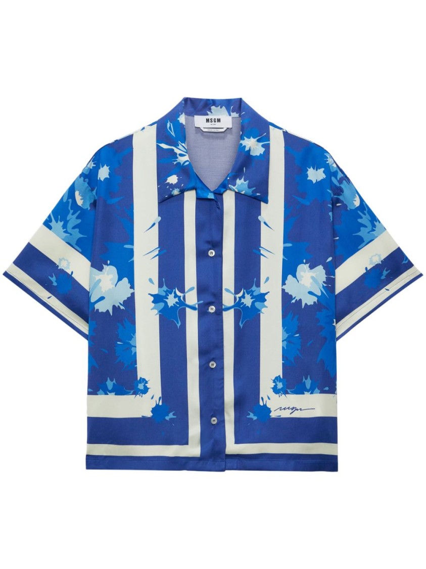 Msgm Floral-patterned Blue Shirt