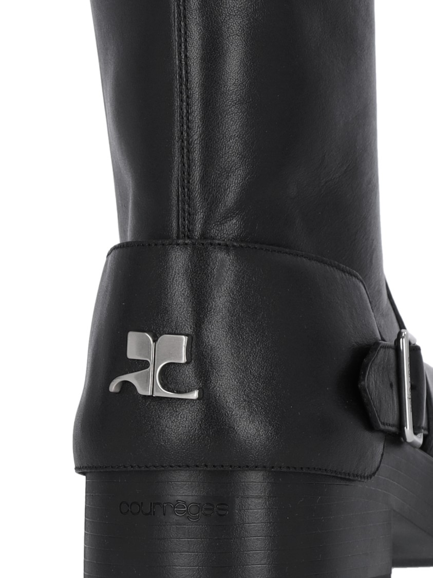 Shop Courrèges Americana Strappy Boots In Black Hammered Leather