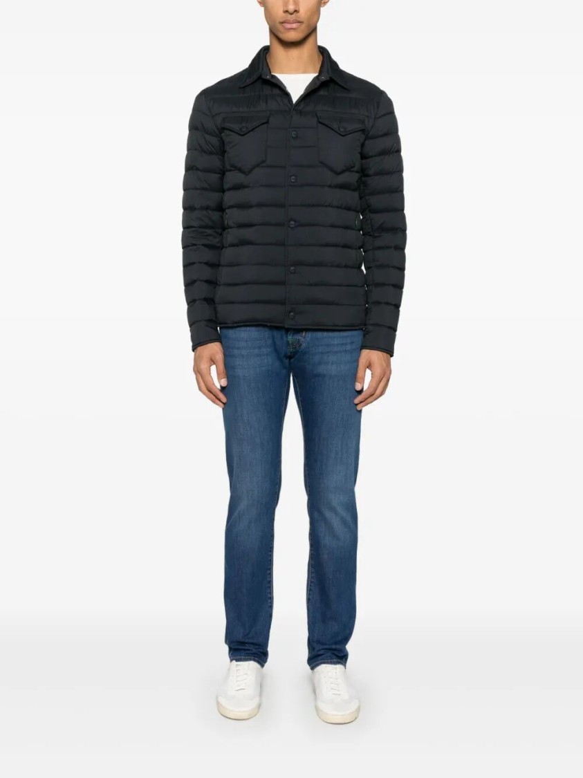 Herno Quilted Blue Coat With Button-up Front In Blue