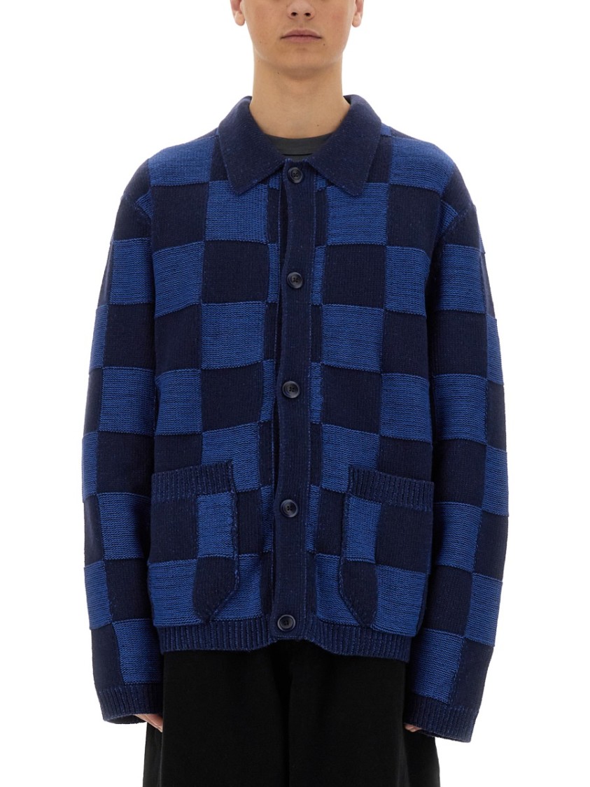 Ymc You Must Create Ymc Mens Baker Checkerboard Cardigan In Blue