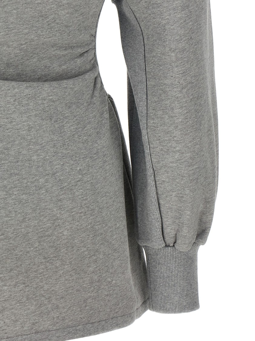 Attico Grey Mini Dress With V Neck And Logo Lettering On The Front