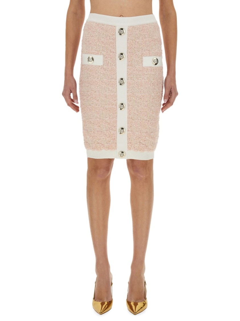 Balmain Textured Fabric Midi Skirt With Button Detailing